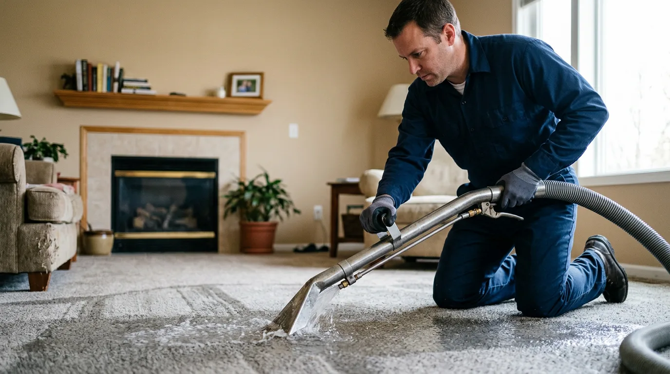 Water damage restoration technician working near Zion, IL